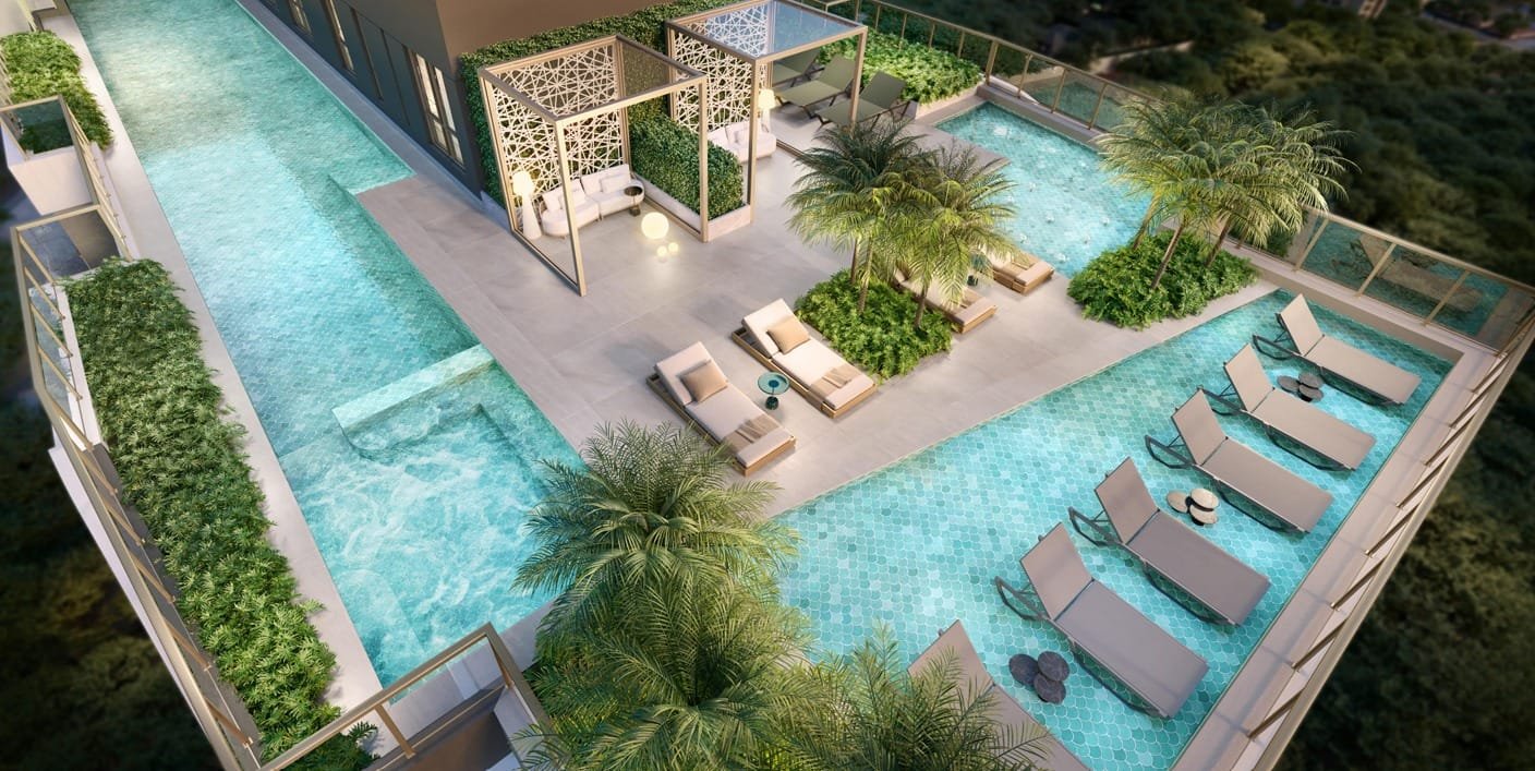 Piscina descoberta em condomínio de Studios alto padrão localizado na Bela Vista, São Paulo - SP